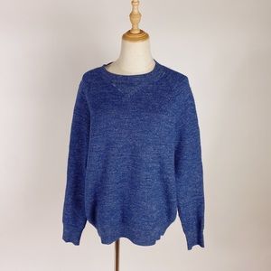 J. CREW Mens Waffle Stitch Wool Blend Crewneck Pullover Sweater Navy Medium